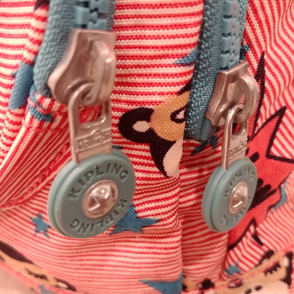 Kipling Backpack Heart Pocket Bright Pink & Blue w Stars, Monkey & Monkey Charm - Picture 8 of 9